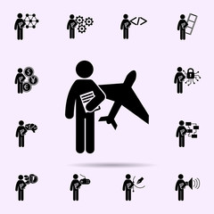 Poster - man with flight degree icon. Universal set of student degree for website design and development, app development