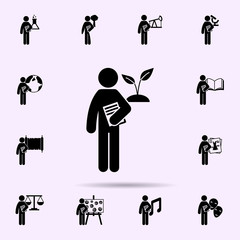Poster - man with agriculture degree icon. Universal set of student degree for website design and development, app development