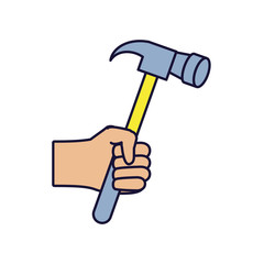 Canvas Print - hand with hammer tool isolated icon