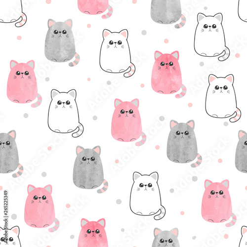 Cute cats pattern. Seamless vector background with kitty for kids design.