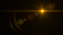 Lens Flare Light Over Black Background. Easy To Add Overlay Or Screen Filter Over Photos