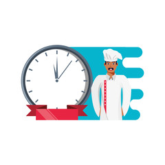 Wall Mural - professional chef with clock time