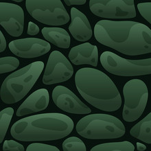 Cartoon Magic Green Rocks Seamless Tile Pattern, Stone Vector Background For Mobile Game Design.