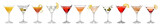 Set of different delicious cocktails on white background