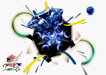 Canvas Print - abstract 3d rendering illustration of a diamond pursing out of a white paper with a drawn logo horse