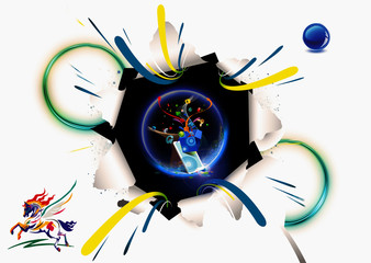 Poster - 3d Rendering Illustration Of A Futuristic Technological Shapes Pursing Out Of A Shattered White Paper Background