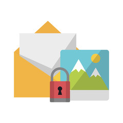 Canvas Print - mountain landscape padlock and envelope