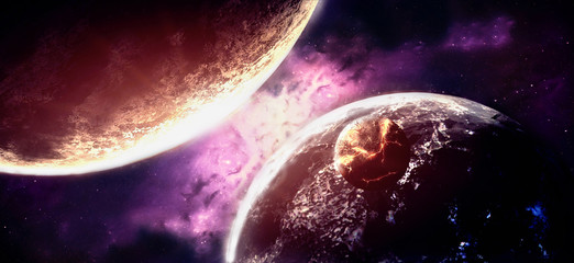 Poster - abstract artistic glowing bright fiery exploding planet in a supernova artwork background
