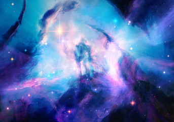 Poster - artistic multicolored energetic nebula galaxy artwork background