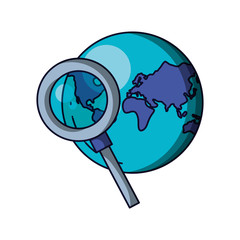 Sticker - planet earth with magnifying glass