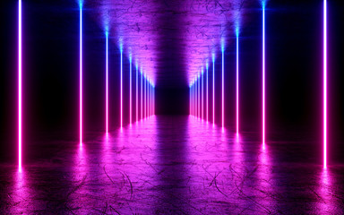 Wall Mural - neon light shapes on black background,rainbow colors, 3d rendering,conceptual image.