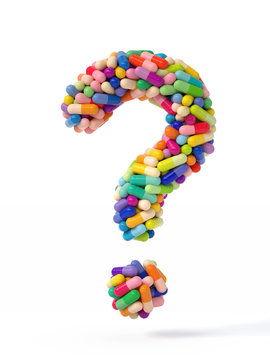 pills as question mark,medical concept. 3d rendering,conceptual image.