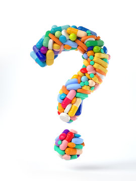 pills as question mark,medical concept. 3d rendering,conceptual image.