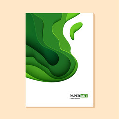 Wall Mural - Abstract green flyer in cut paper style. Cutout grass wave template for save the Earth posters, ecology brochures, presentations, invitations with place for text .Vector card illustration