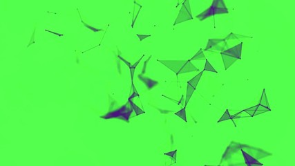 Poster - Futuristic network construction with purple triangles and lines on green background, Internet communication concept. Stock. Magnetizing movement of geometrical figures, seamless loop.