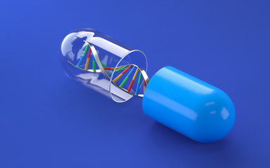 Wall Mural - medical capsules with dna molecule, 3d rendering,conceptual image.