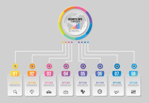Vector Infographics Elements Template Design with Marketing Icons and options Steps can be used for presentation, diagrams, annual reports, workflow layout