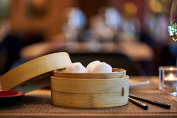 Wall Mural - Dim Sum in Bamboo Steamed Bowl asian Restaurant