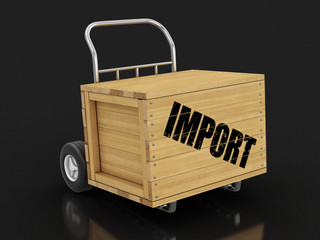 Poster - Wooden crate with Import on Hand Truck. Image with clipping path