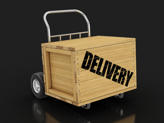 Poster - Wooden crate with Delivery on Hand Truck. Image with clipping path