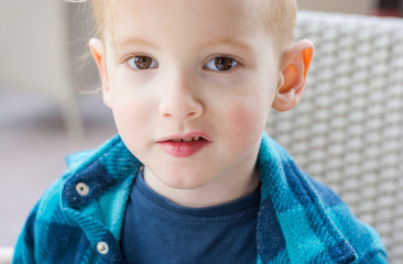 Portrait of a cute little boy in the cafe