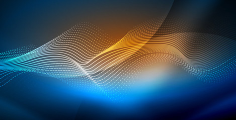 glowing abstract wave on dark, shiny motion, magic space light. vector techno abstract background
