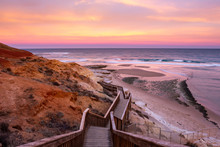 A Beautiful Sunrise At Southport Port Noarlunga South Australia Overlooking The Wooden Staircase Ocean And Cliffs On The 30th April 2019