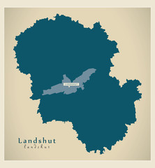 Modern Map - Landshut county of Bavaria DE