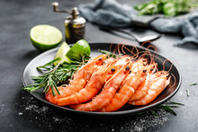 Boiled Prawn Shrimps On A Plate