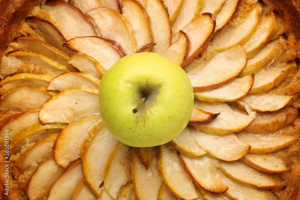 Tasty apple pie, closeup