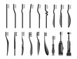 Set of several toothbrush illustrations. Products for oral hygiene.