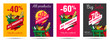 Set of posters for grocery food store with shopping basket illustration