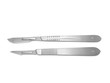 Clipping path of stainless steel scalpel handle with sharpen blade in surgical equipment isolated on white background
