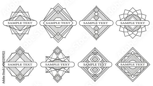 Set of round ornaments. Border made of lines. Geometric pattern. Circle shape...