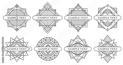 Set of round ornaments. Border made of lines. Geometric pattern. Circle shape...