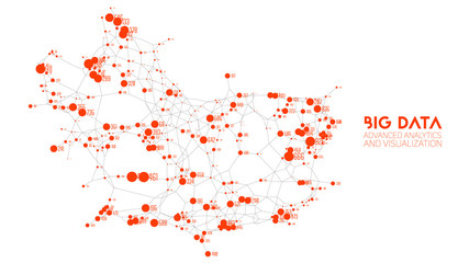 Vector abstract colorful graph big data information connection visualization. Social network, financial analysis of complex databases. Visual information complexity clarification. Intricate data cloud