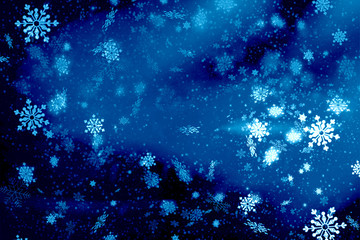 Blue Christmas background snow texture, abstraction, white snowflakes. Christmas background, winter Wonderland