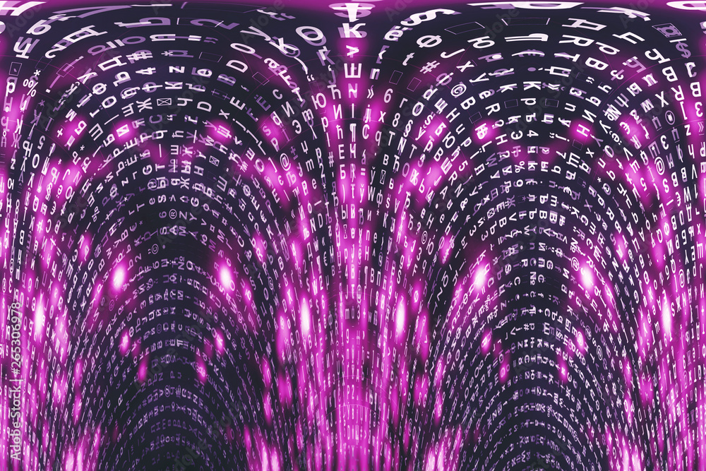 Algorithm Pink Pink matrix digital background. Distorted cyberspace concept ...
