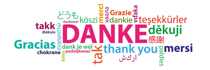 Wall Mural - Danke auf verschiedenen Sprachen - multilingual Wortwolke bunt