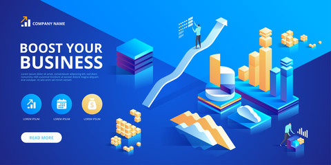 Boost your business. Modern isometric design concept of web page design