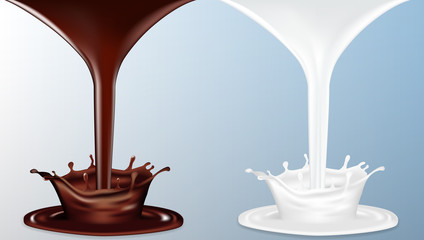 Wall Mural - Realistic Chocolate And Milk Flow With Splash