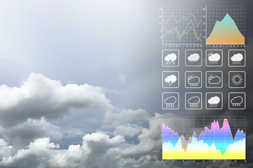 Wall Mural - weather forecast symbol data presentation with graph and chart on tropical storm background.dramatic