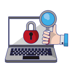 Sticker - computer with padlock and magnifying glass