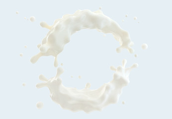 Wall Mural - White liquid fresh milk or cream splash isolated. Glossy shining milk, almond milk, cream, shampoo, cosmetic soap, white paint splashes. Liquid droplet design element.  3D render