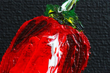 Oil Painting Red Hot Chili Peppers On Canvas. Piece Of Red Chili Peppers. Black And Red. Oil Paints. Close-up. Macro. Copy Space. Background, Texture. Paprika.