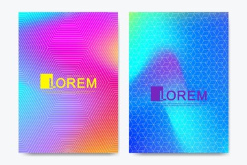 Poster - Creative vector template for brochure, leaflet, flyer, cover, catalog, banner, card. Abstract fluid gradient shapes vector trendy liquid colors backgrounds set. Grid texture vector illustration.