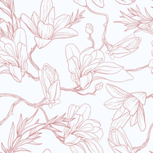 Seamless Floral Vector Pattern With Magnolia.