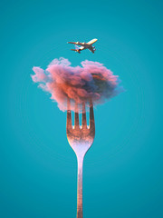 Wall Mural - airplane flies over the cloud on a fork