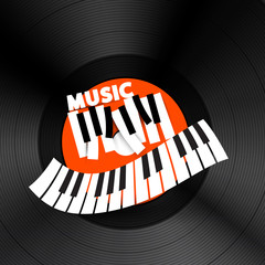 Wall Mural - Music Vector CD Cover Design. Piano Keyboards on Vinyl Record Lp Disc Background.