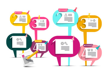 Sticker - Double Four Steps Vector Infographic Template. Paper Labels with Icons and Numbers.